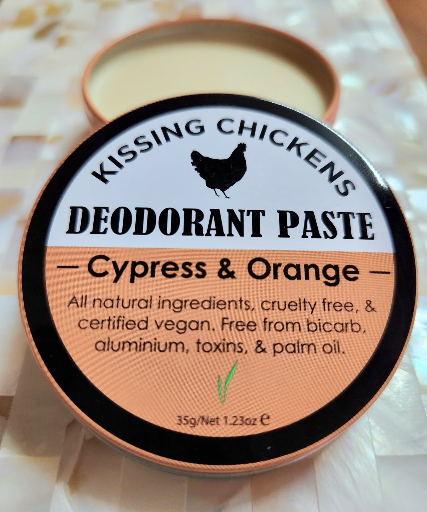 Kissing Chickens Bicarb-Free Natural Deodorant Paste - Cypress & Orange 35g tin